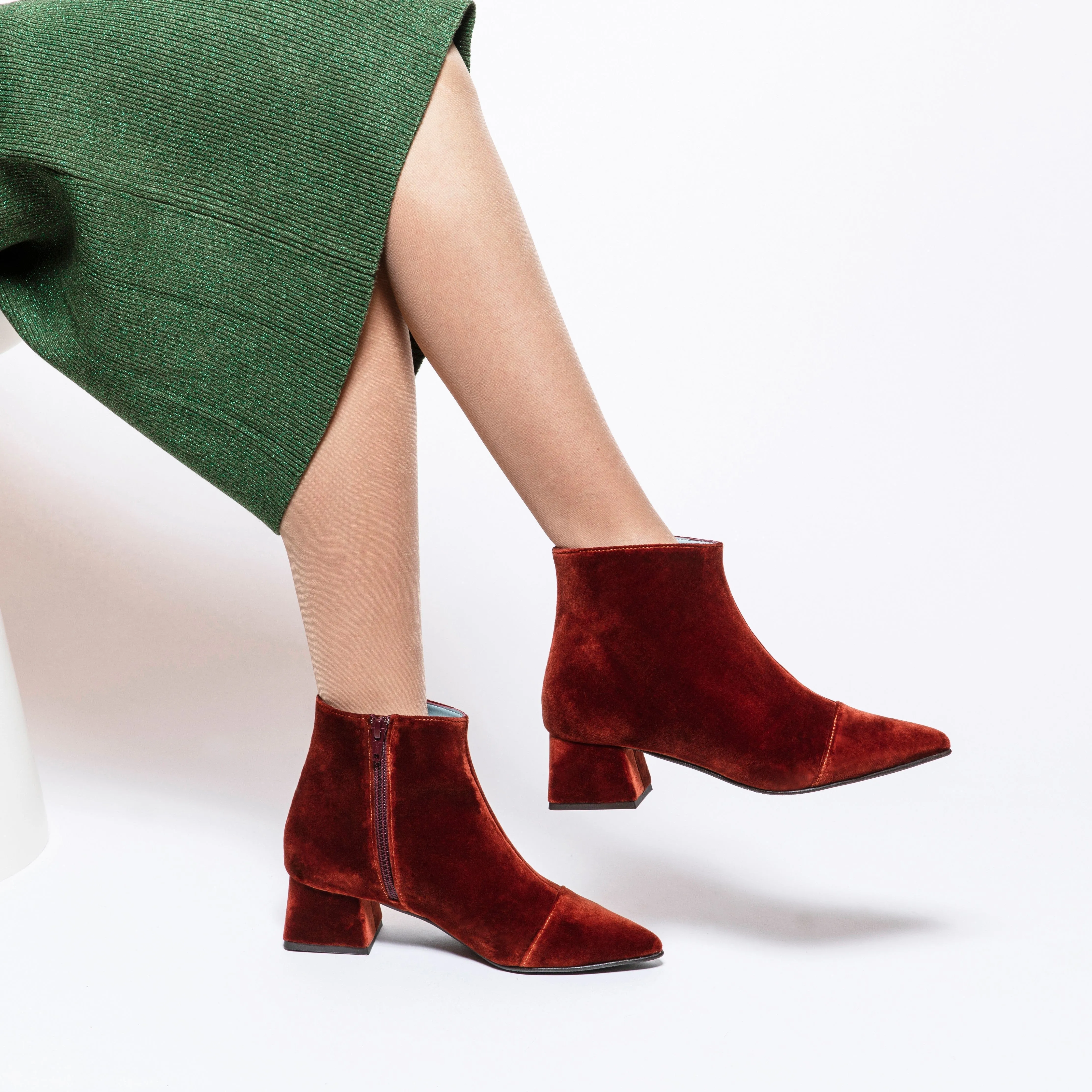 Dahlia Vegan Velvet Ankle Boots | Rust