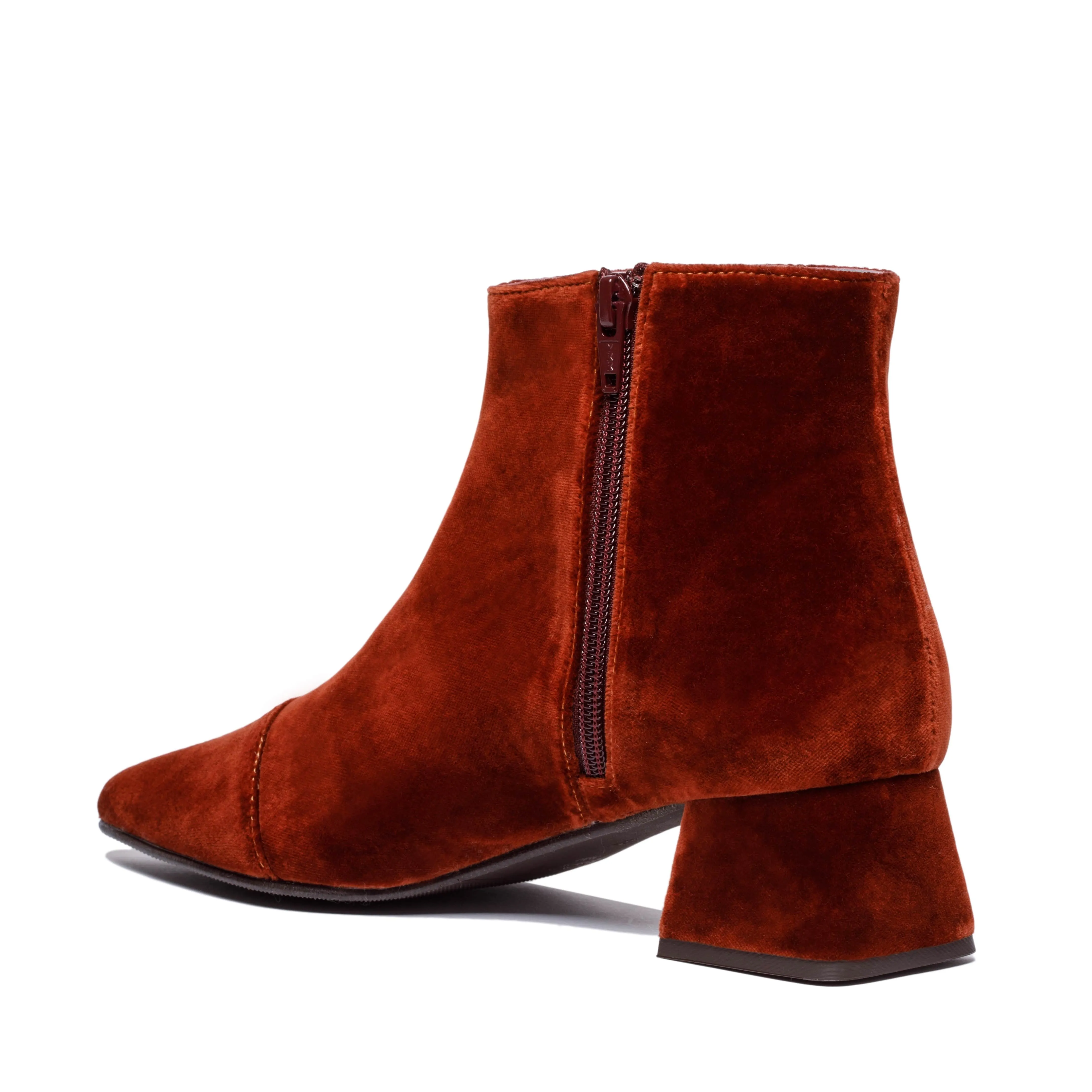 Dahlia Vegan Velvet Ankle Boots | Rust