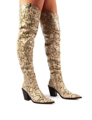 Dallas Snakeskin Western Block Heeled Over the Knee Boots