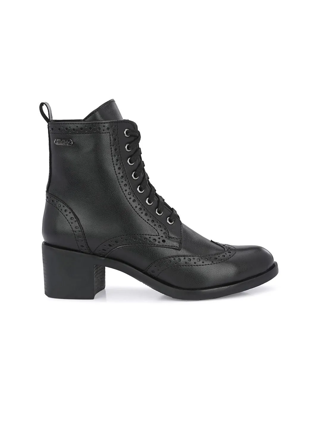 Delize Women Perforated Block Heeled Regular Boots