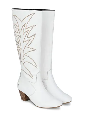 Delize Women's White Cowboy Knee Boots