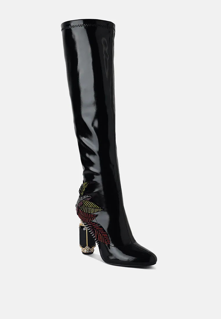 Ecstasy Fantasy Heel Patchwork Knee High Boots