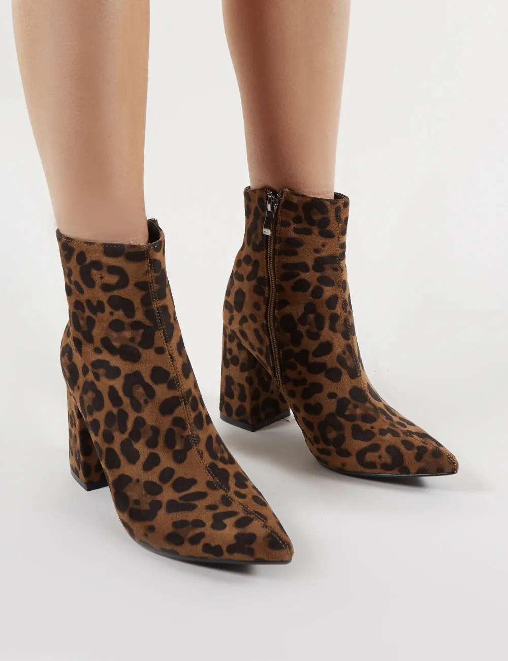 Empire Pointed Toe Ankle Boots in Leopard Print