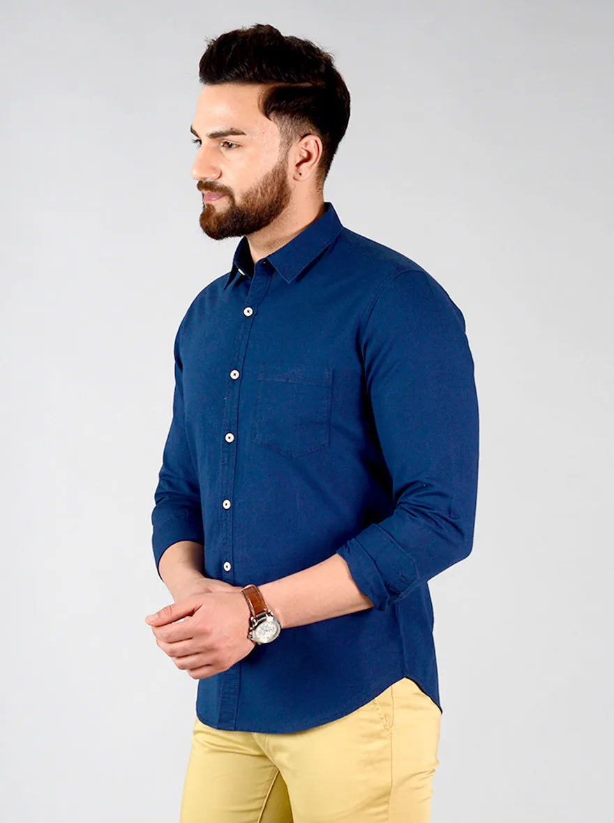 Estate Blue Solid Slim Fit Casual Shirt | Greenfibre