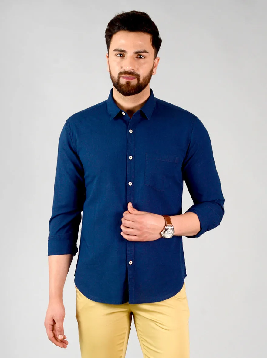 Estate Blue Solid Slim Fit Casual Shirt | Greenfibre