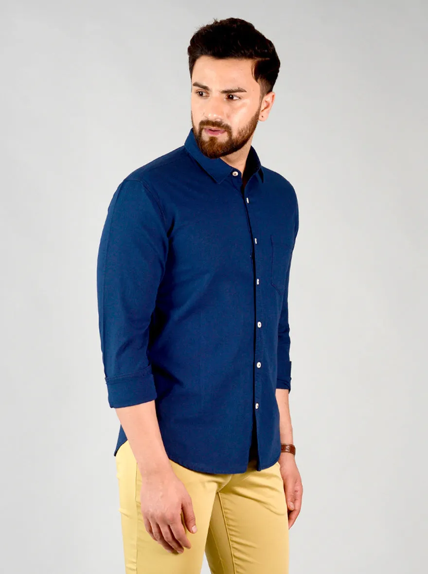 Estate Blue Solid Slim Fit Casual Shirt | Greenfibre