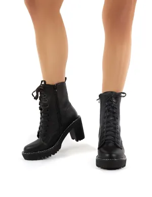 Fearne Black Lace Up Chunky Heeled Ankle Boots