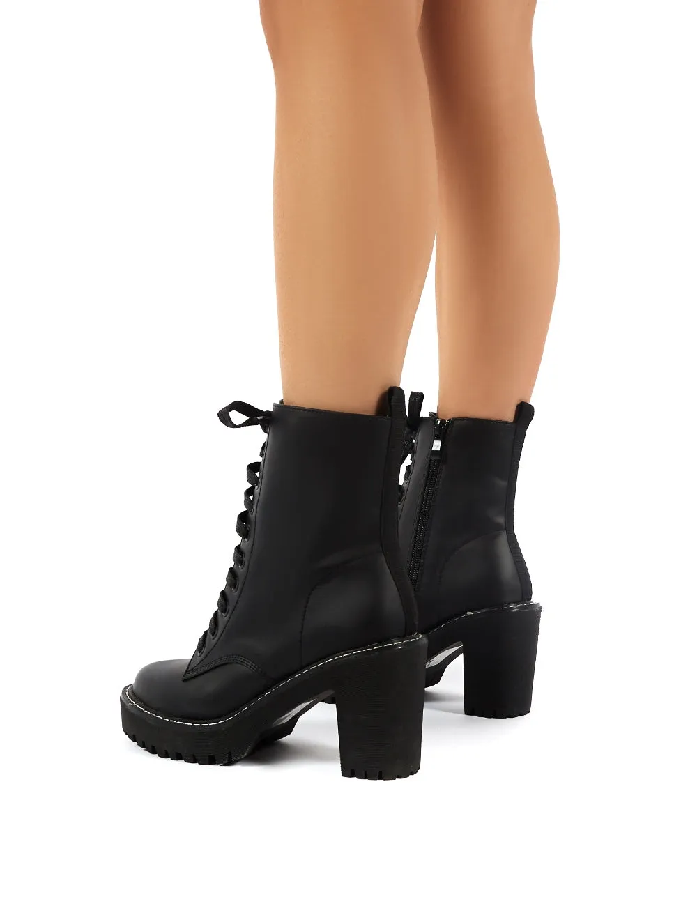 Fearne Black Lace Up Chunky Heeled Ankle Boots