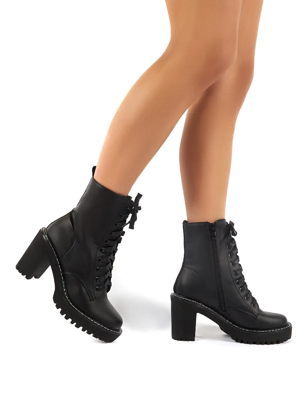 Fearne Black Lace Up Chunky Heeled Ankle Boots