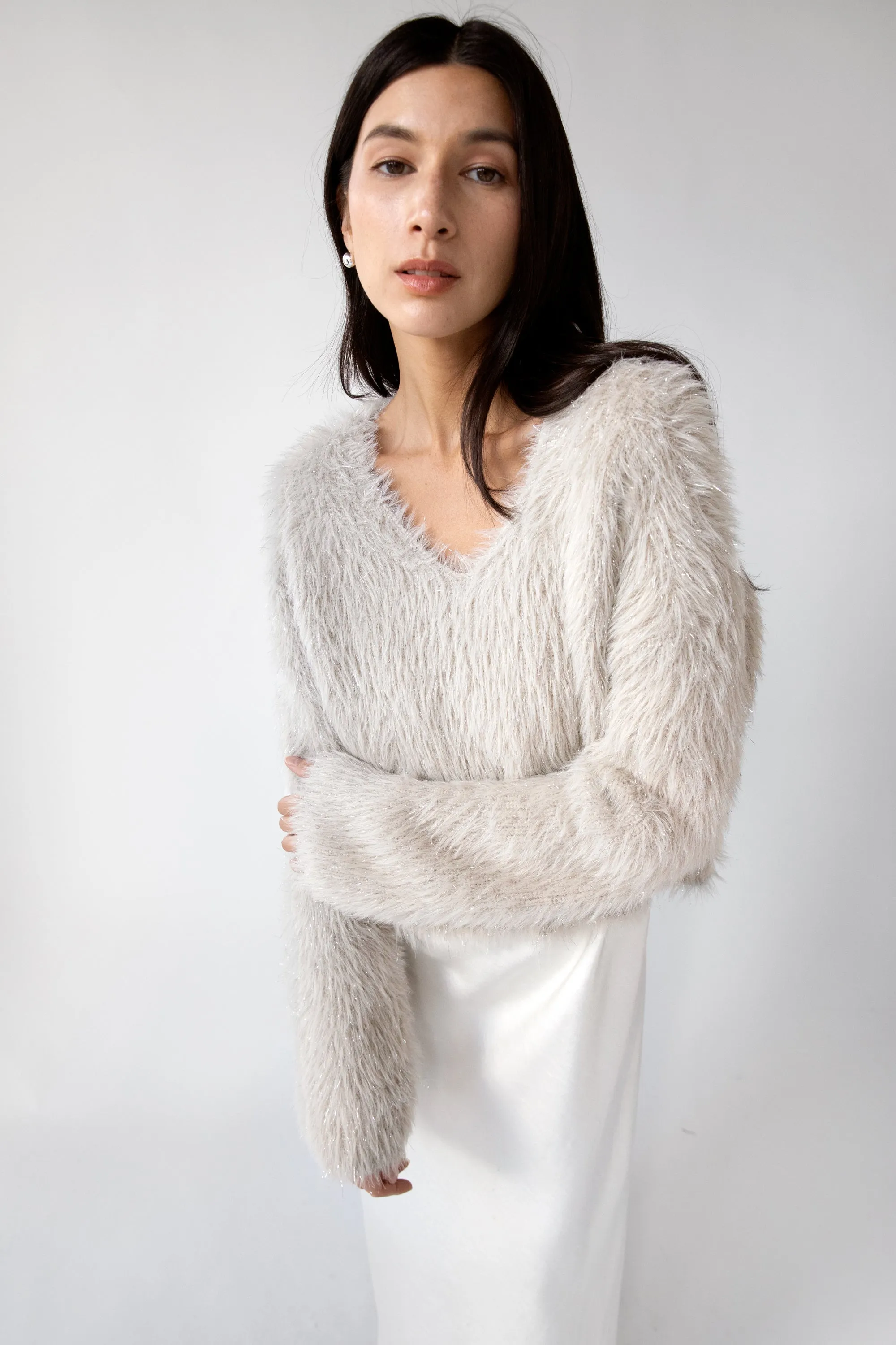 FUZZY METALLIC TINSEL SWEATER