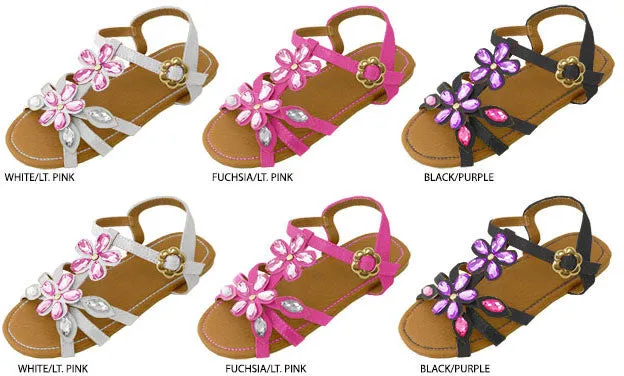 girls jeweled flower sandals with flower shaped buckle Case of 36