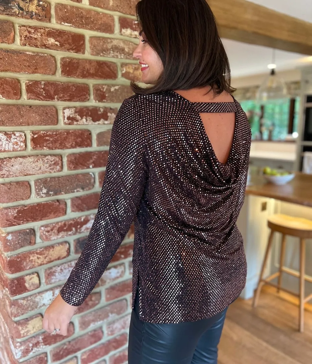 Gold Sparkle Cowl Back Tunic Top