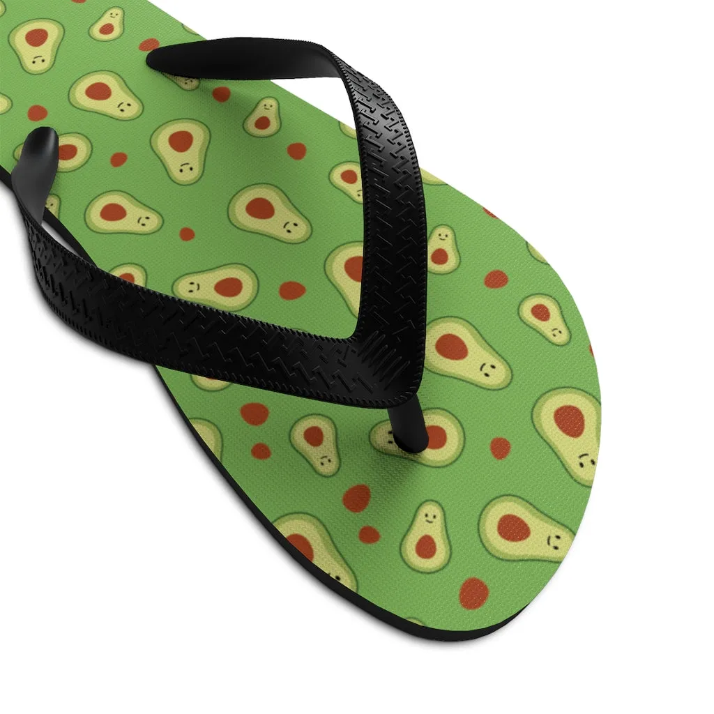 Green Avocado Flip Flops, Cute Print Unisex Flip-Flops Beach Pool Sandals For Men/ Women- Made in USA