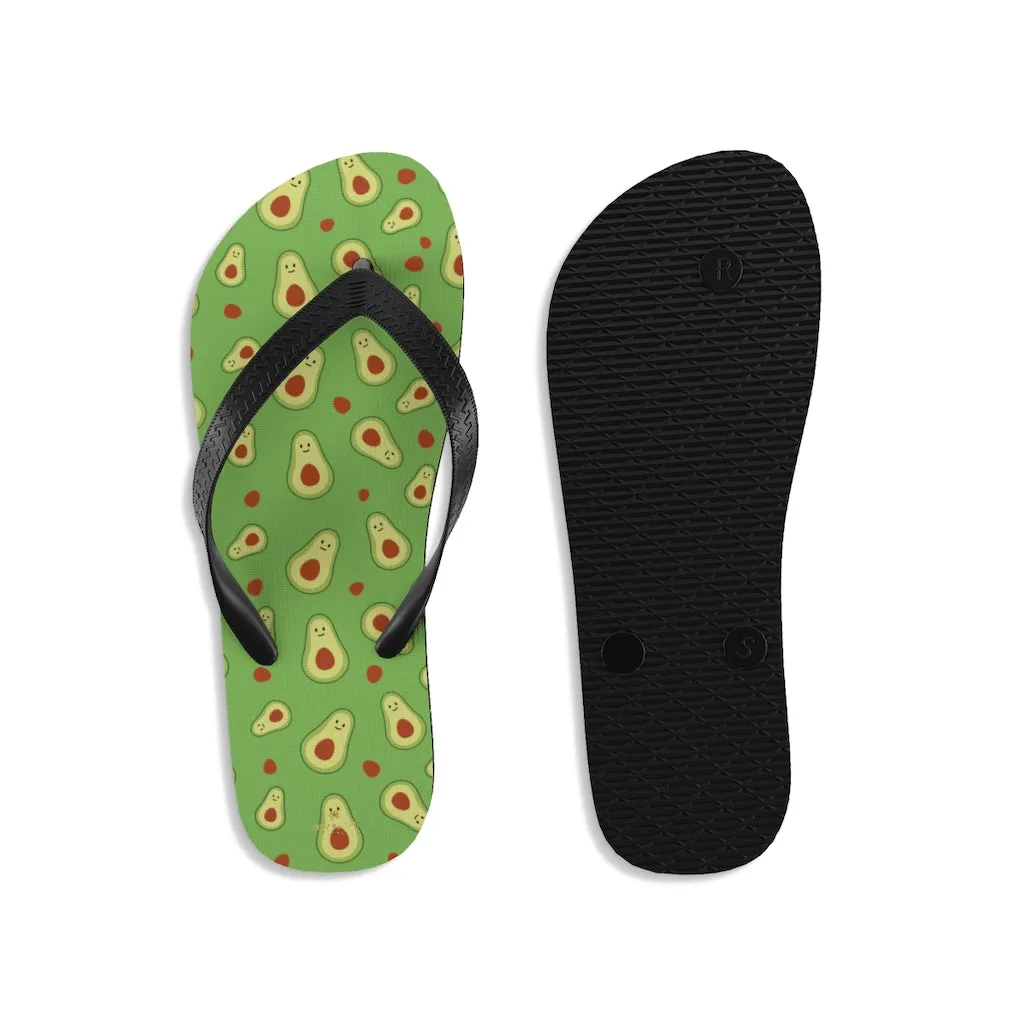 Green Avocado Flip Flops, Cute Print Unisex Flip-Flops Beach Pool Sandals For Men/ Women- Made in USA