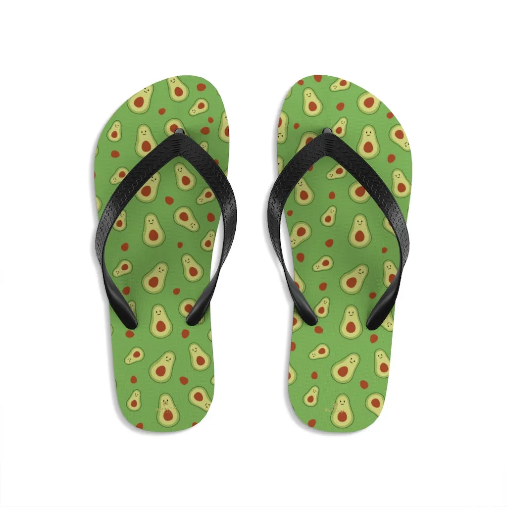 Green Avocado Flip Flops, Cute Print Unisex Flip-Flops Beach Pool Sandals For Men/ Women- Made in USA