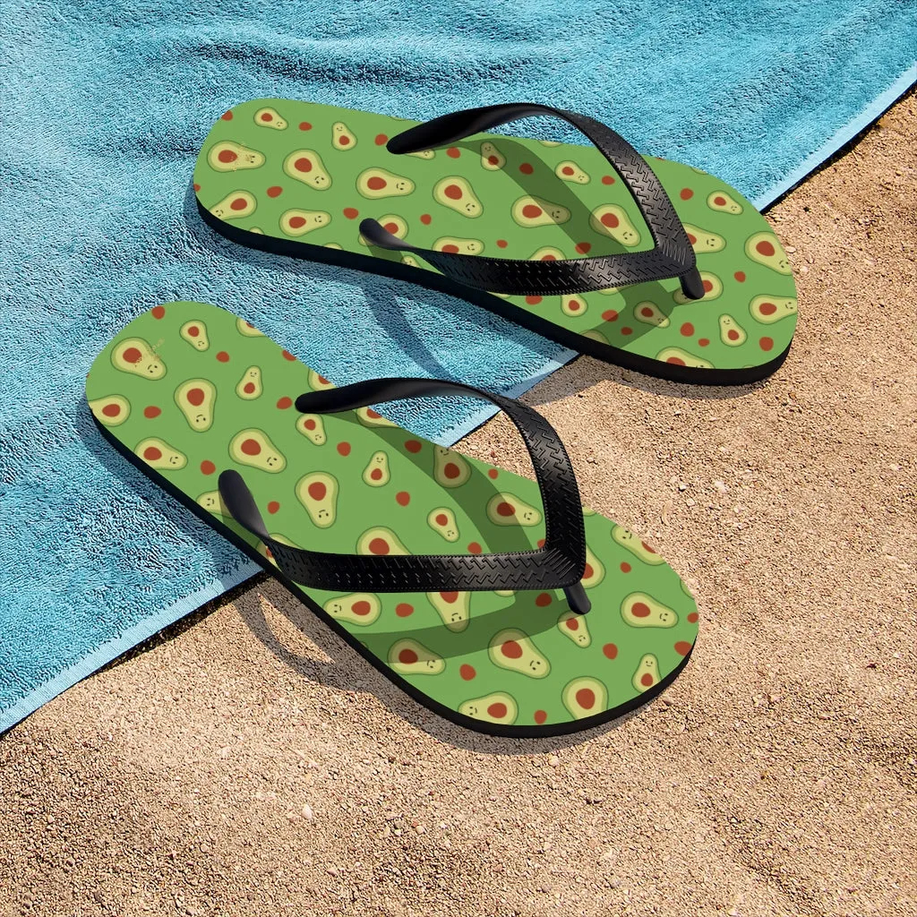 Green Avocado Flip Flops, Cute Print Unisex Flip-Flops Beach Pool Sandals For Men/ Women- Made in USA