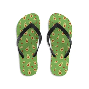 Green Avocado Flip Flops, Cute Print Unisex Flip-Flops Beach Pool Sandals For Men/ Women- Made in USA