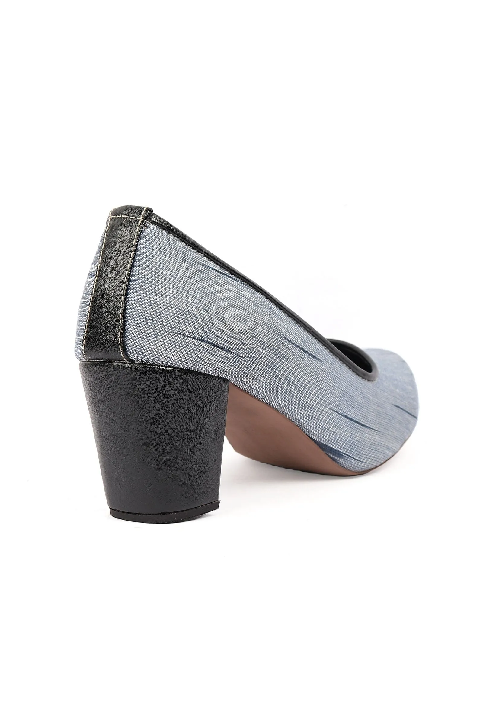 Grey & Black Ikat Block Heels Cruelty Free Leather Ballerinas