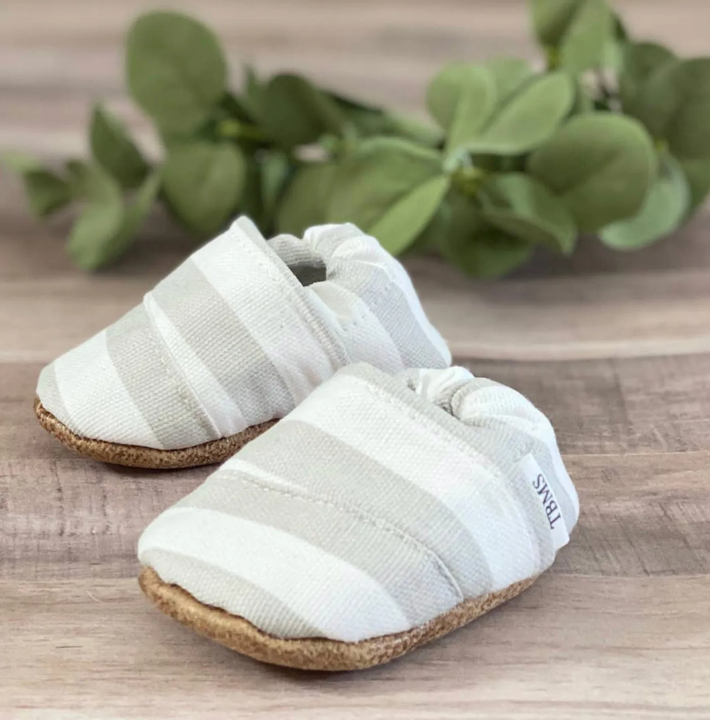 Grey & White Stripes Baby Moccasin