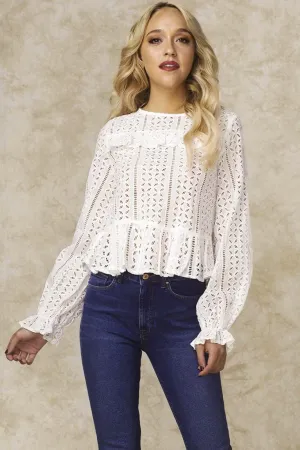 Gwendoline Mesh Long Sleeved Ruffled Shirt White