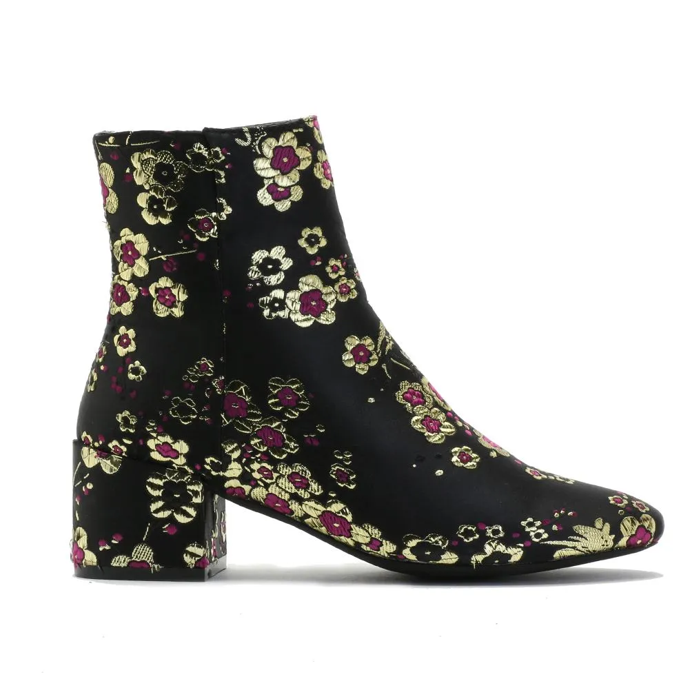 Hana Embroidered Ankle Boots in Pink Cherry Blossom