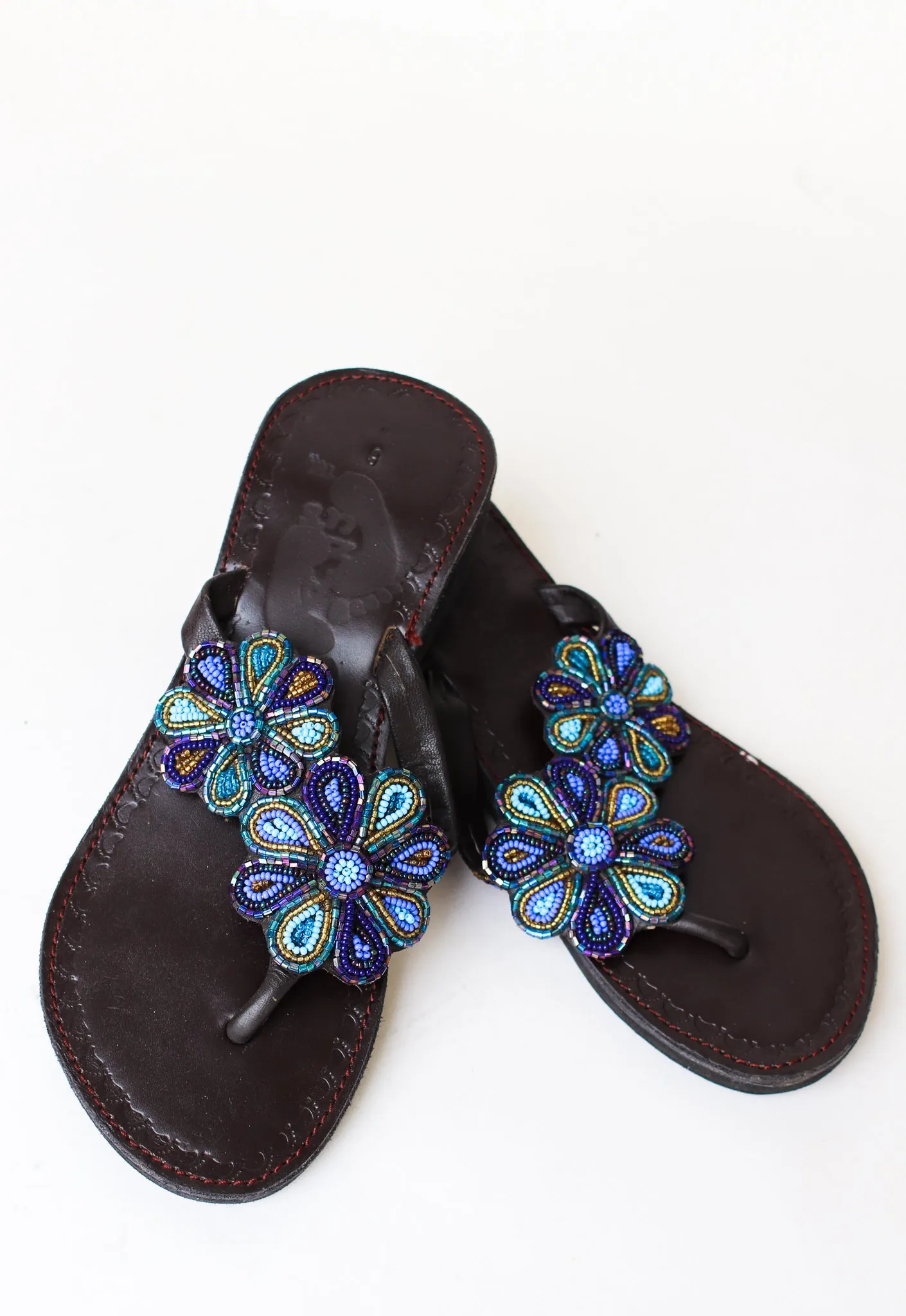 Hand Beaded Flip Flops, Daisies