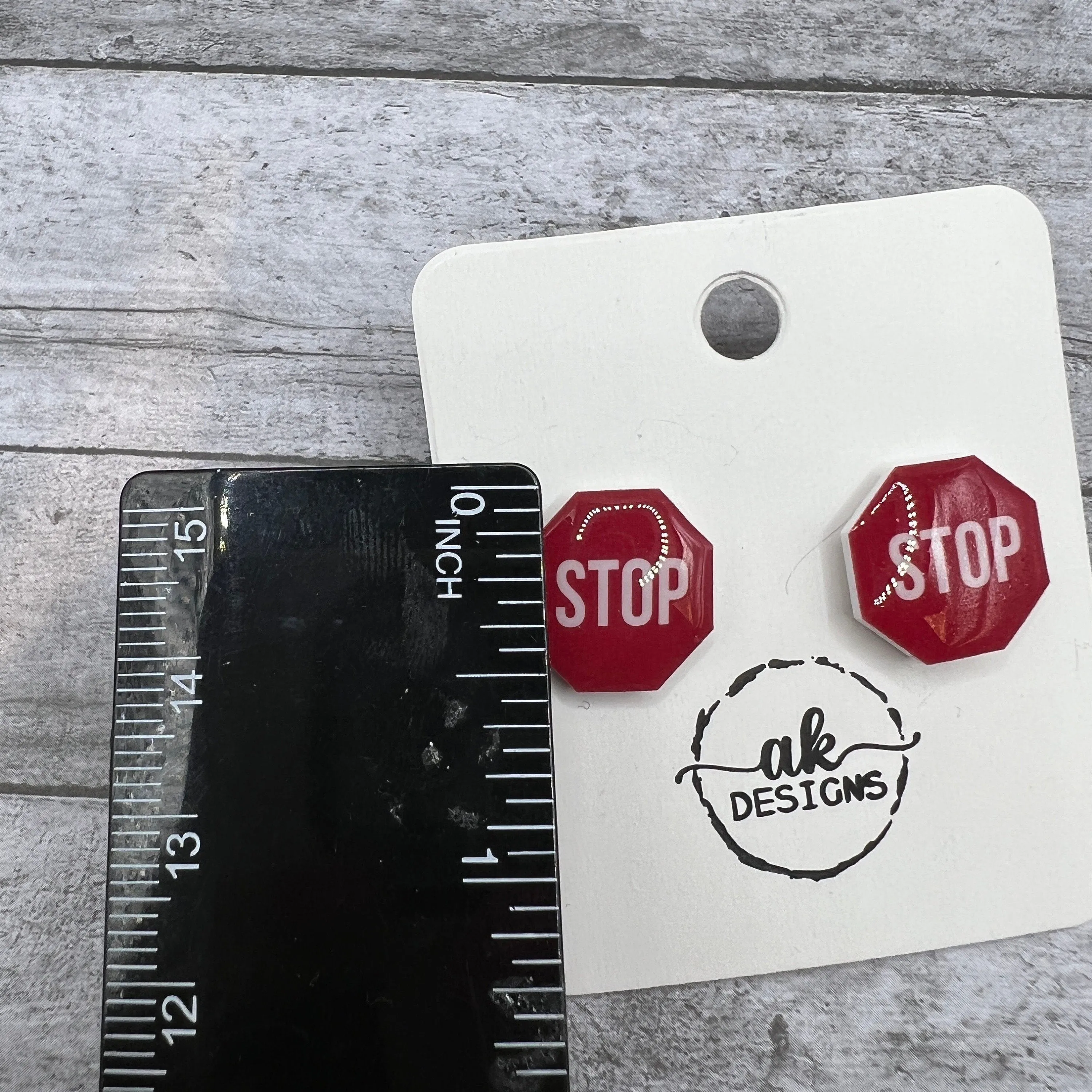 Handmade Plastic Stop Sign Traffic Cop Crossing Guard Lightweight Stud Earrings