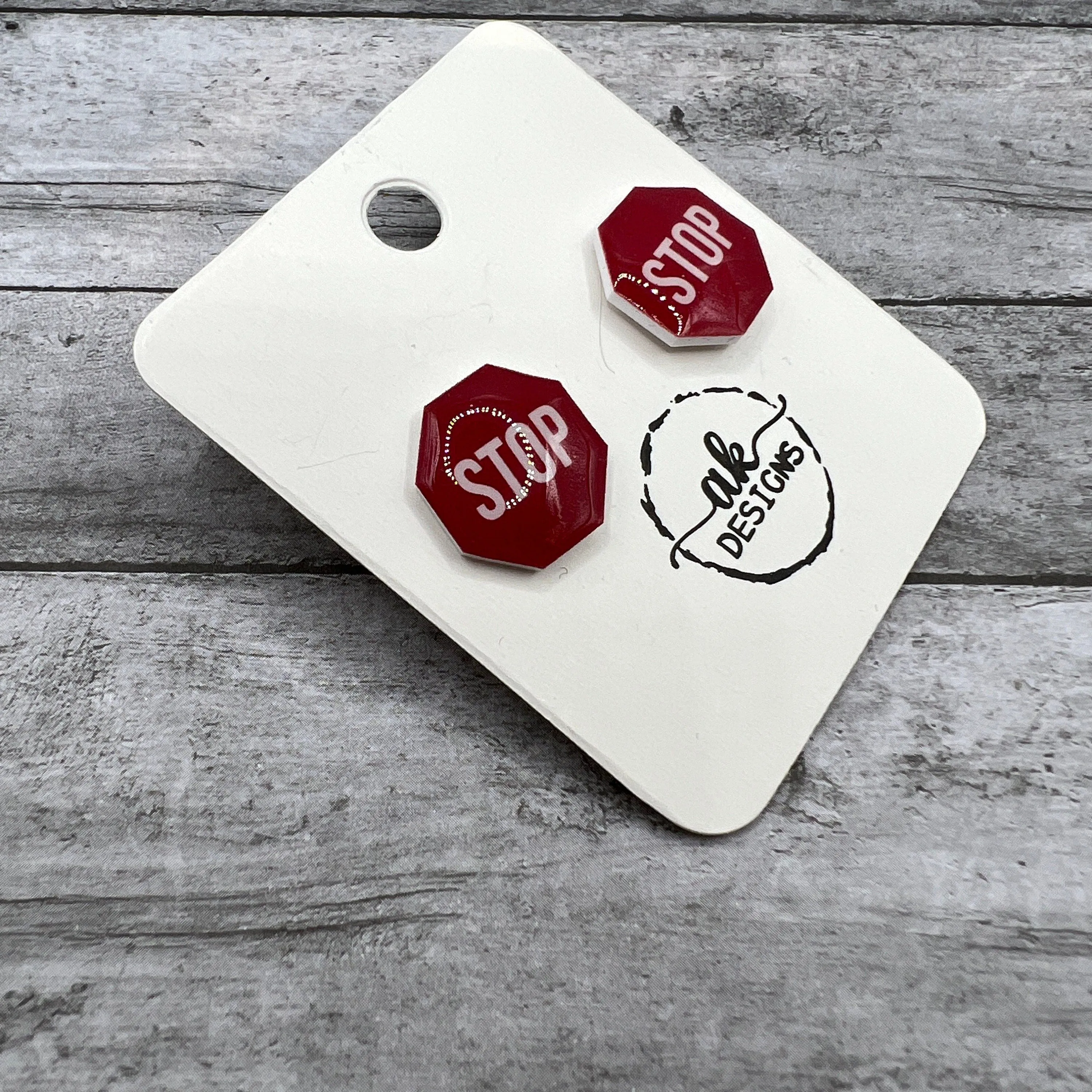 Handmade Plastic Stop Sign Traffic Cop Crossing Guard Lightweight Stud Earrings