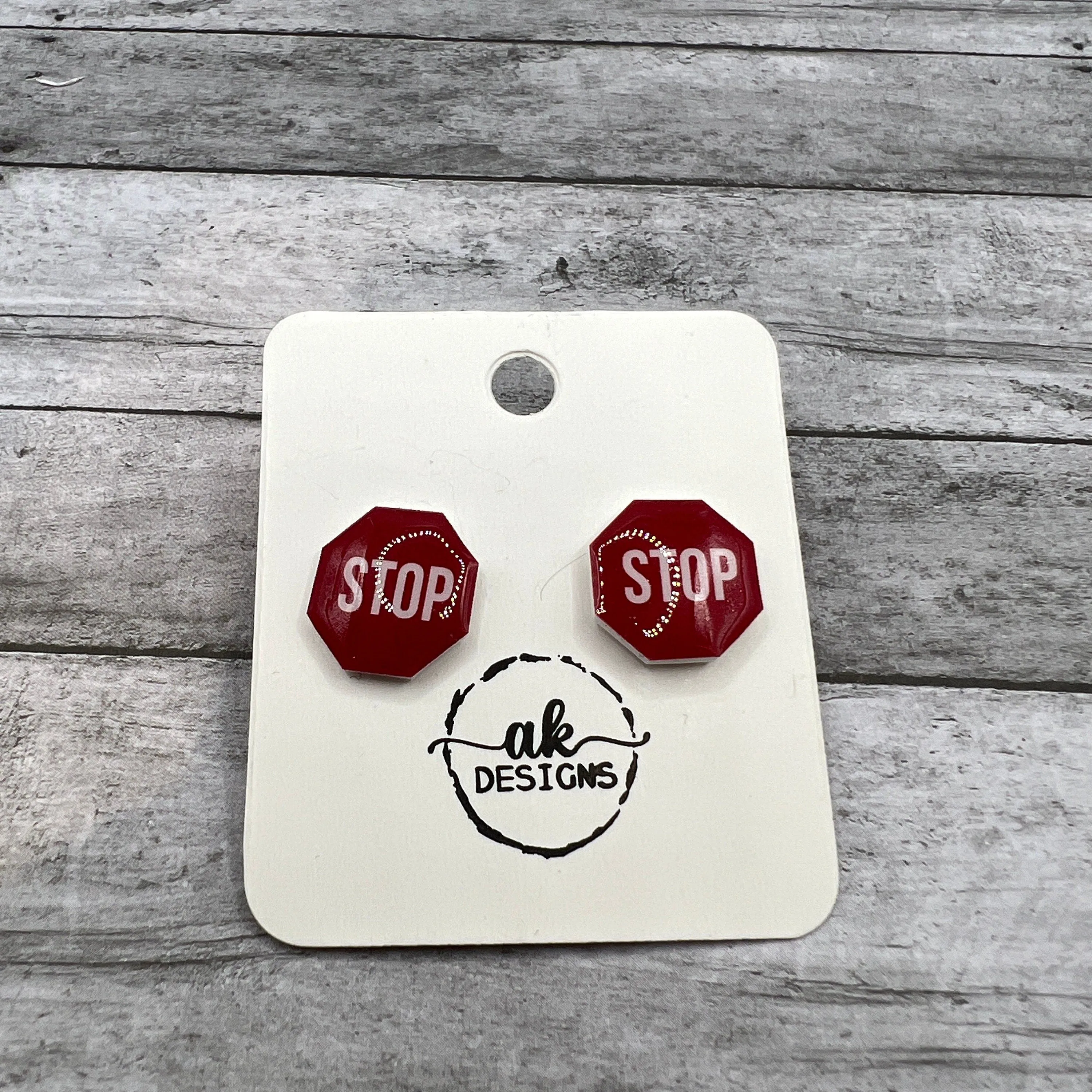 Handmade Plastic Stop Sign Traffic Cop Crossing Guard Lightweight Stud Earrings