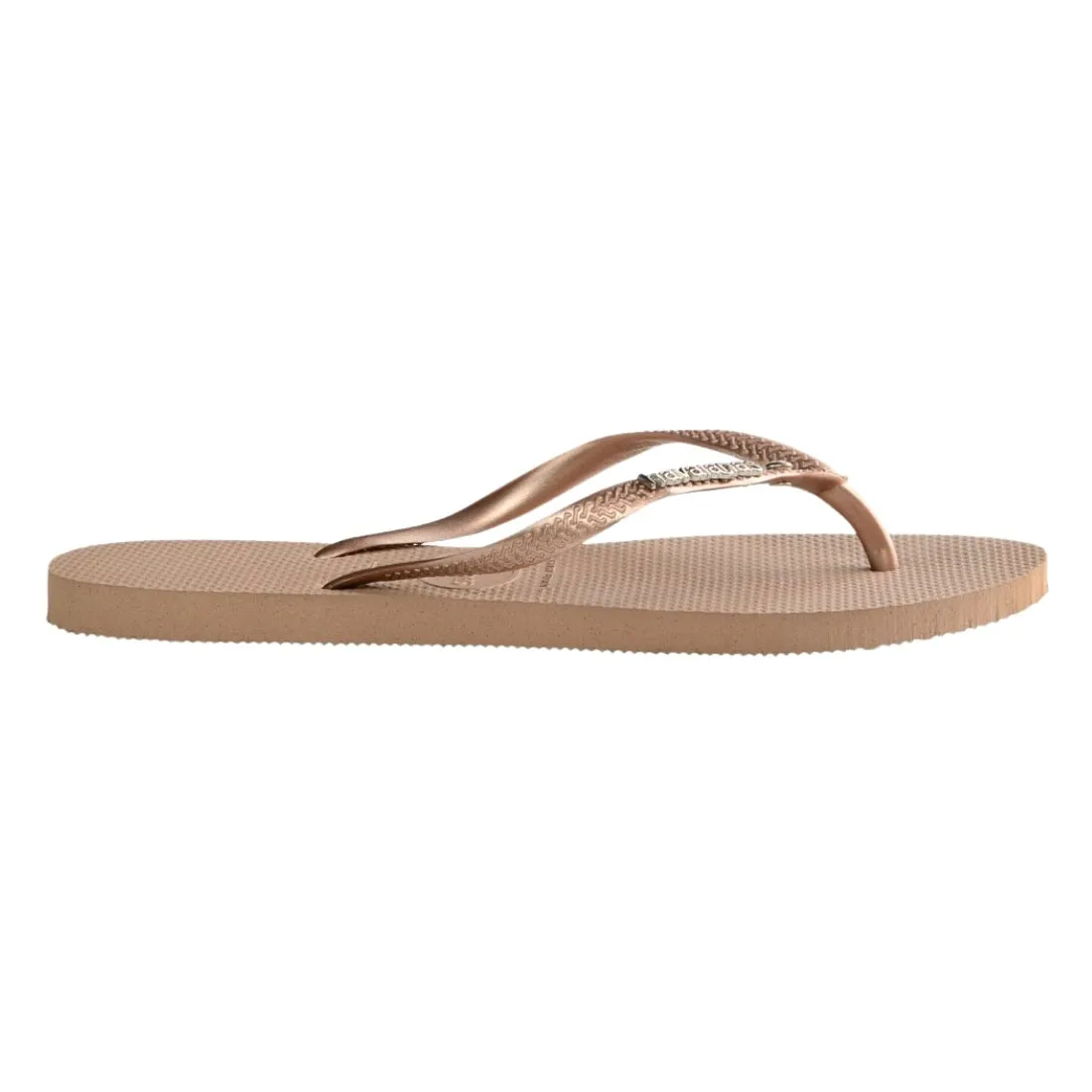 Havaianas Womens Slim Metal Logo & Crystal Flip Flop Sandals - Rose Gold