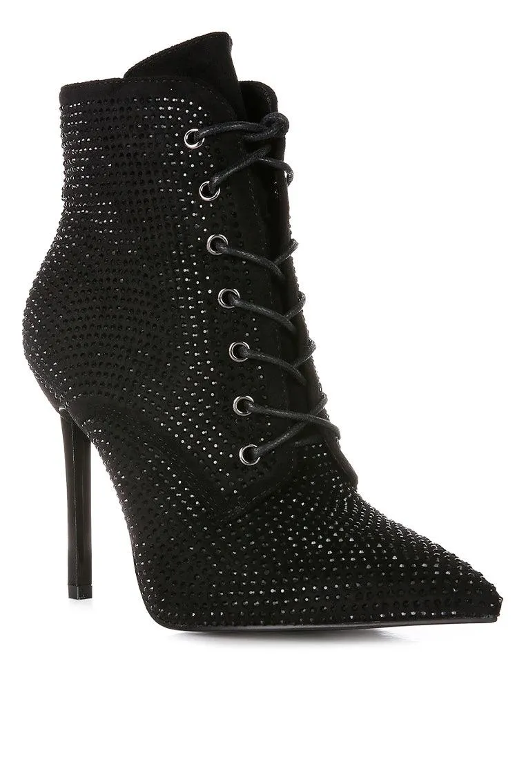 head on faux suede diamante ankle boots