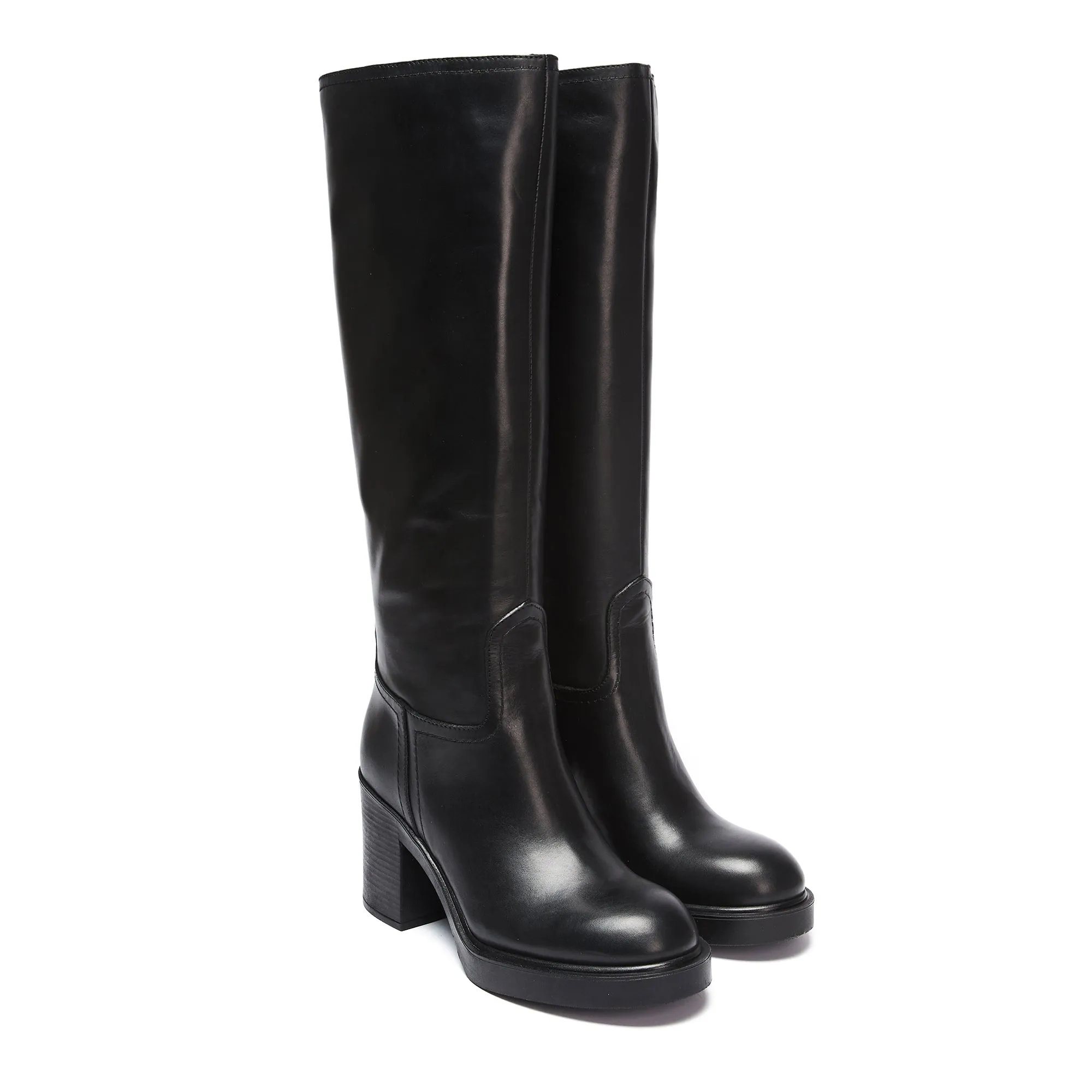 Heeled high tubular boot black