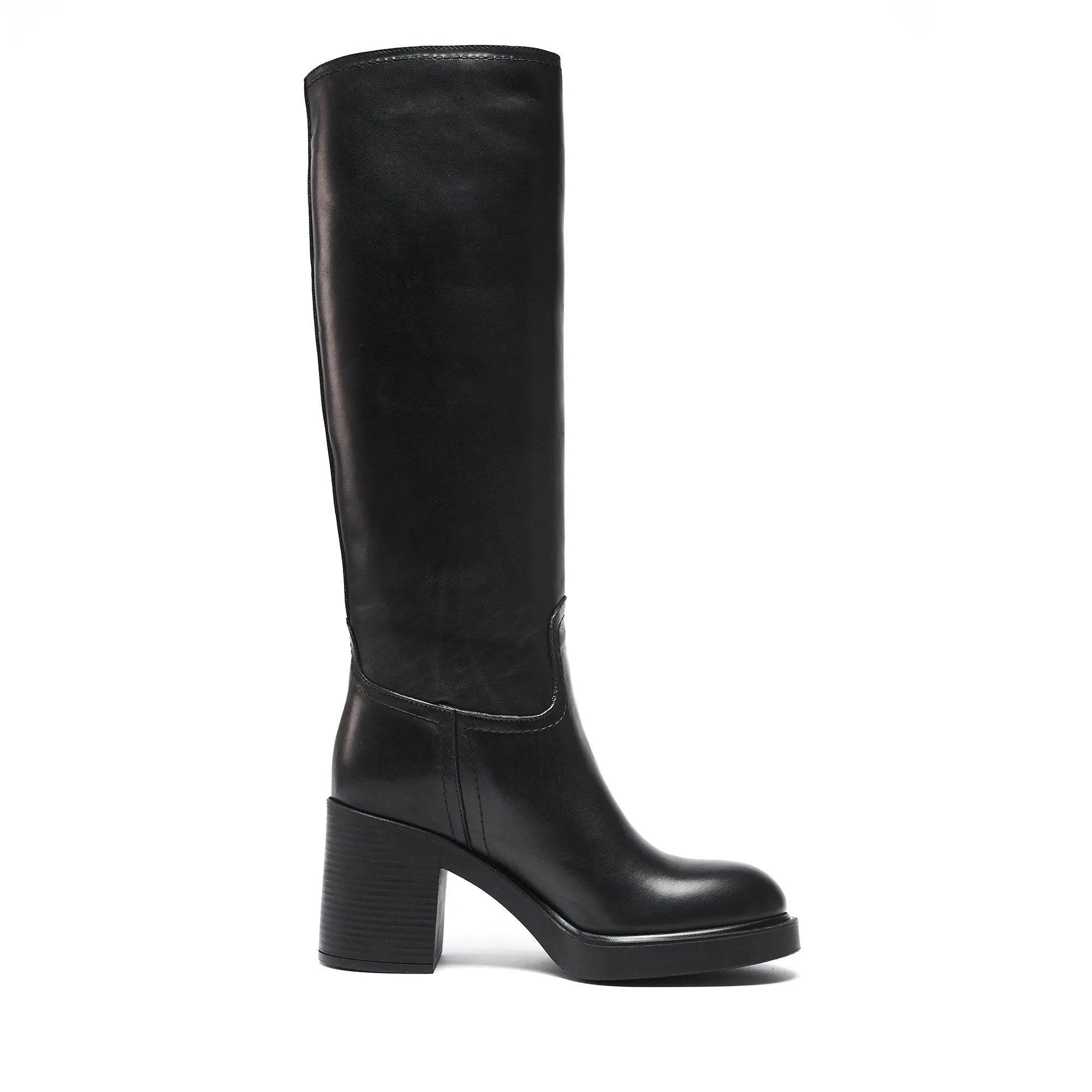 Heeled high tubular boot black