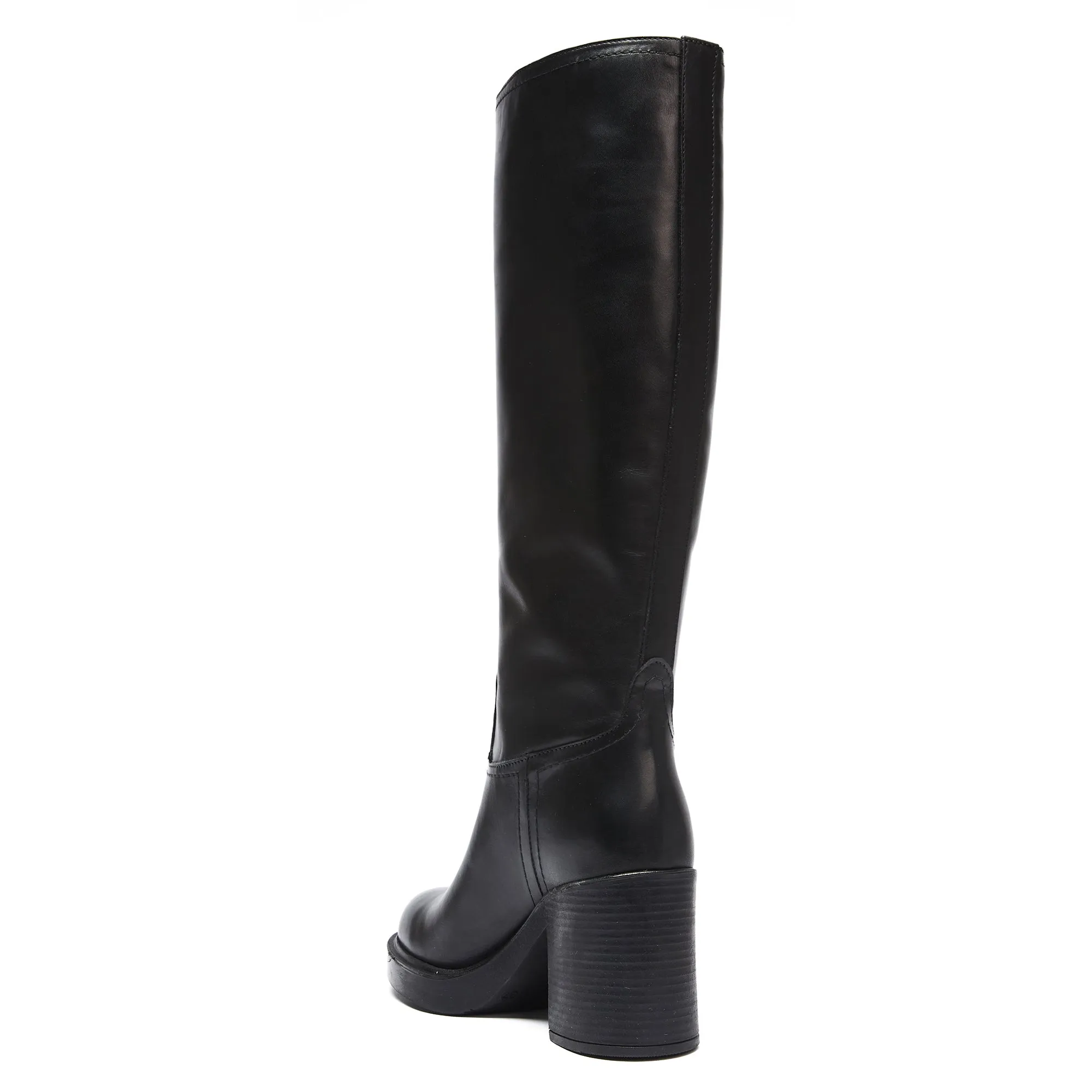 Heeled high tubular boot black