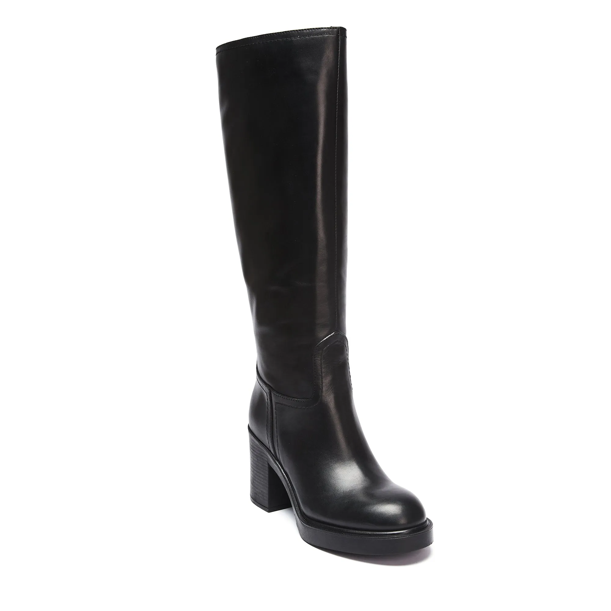 Heeled high tubular boot black