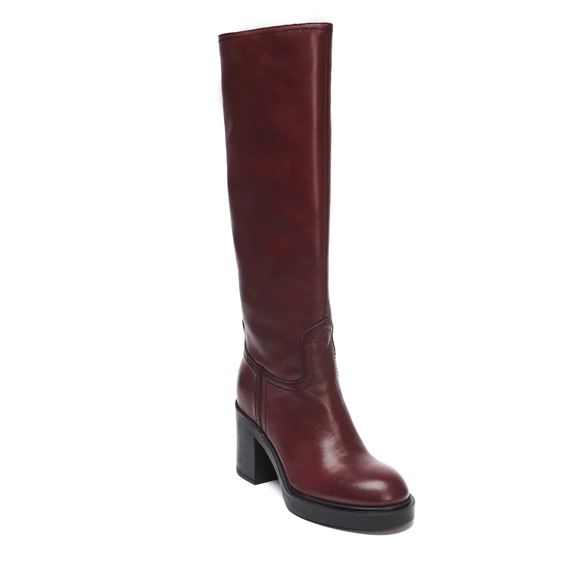 Heeled high tubular boot bordeaux