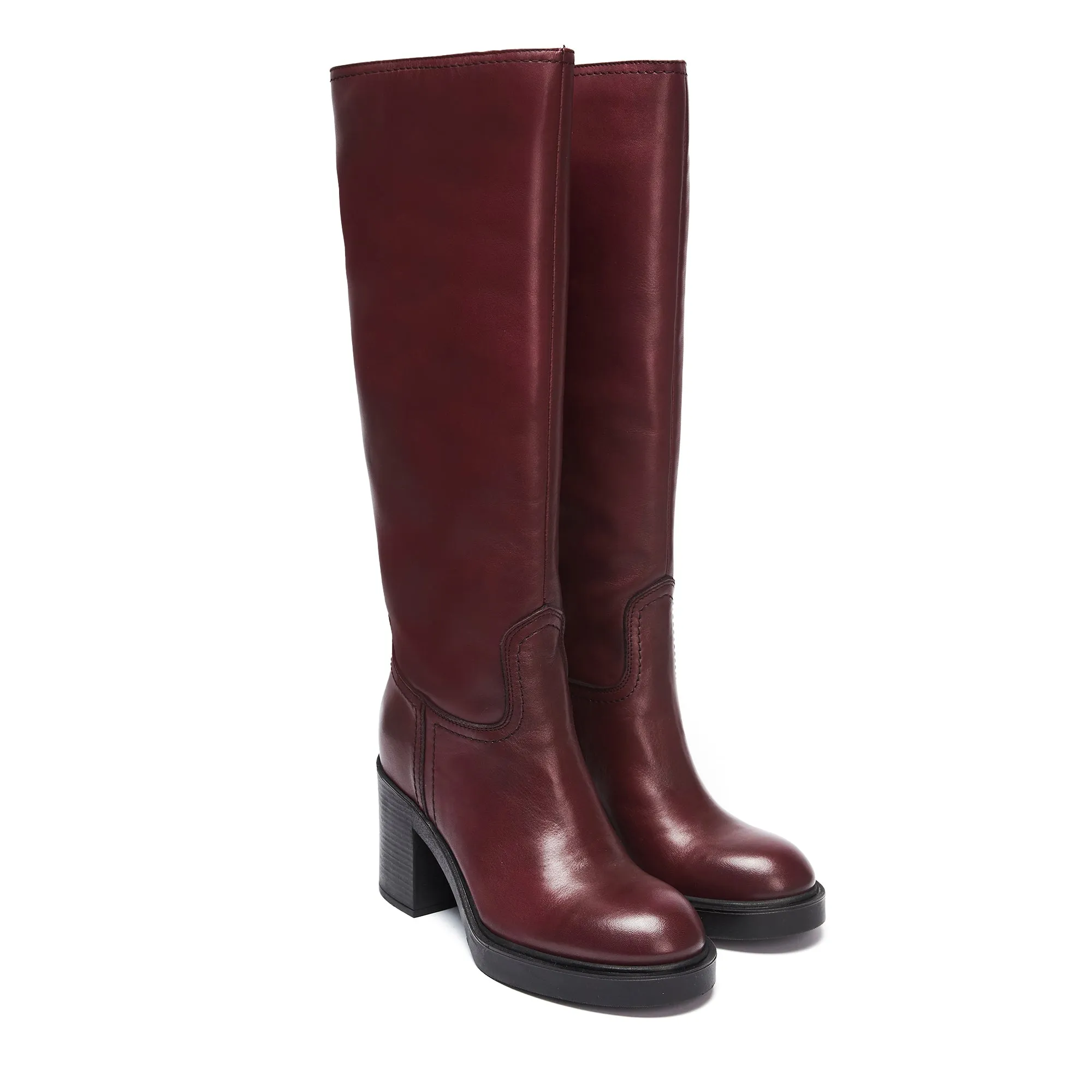 Heeled high tubular boot bordeaux