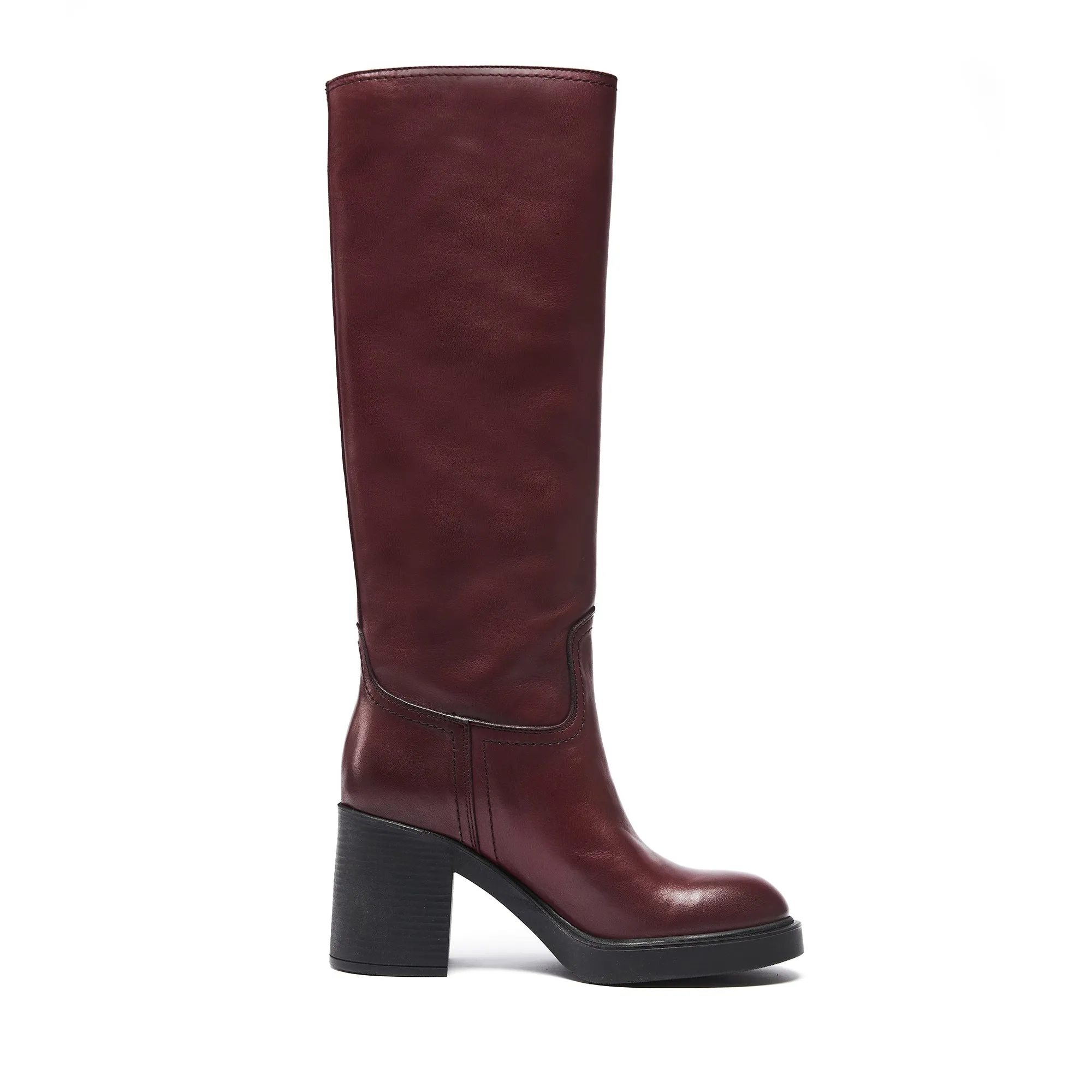 Heeled high tubular boot bordeaux