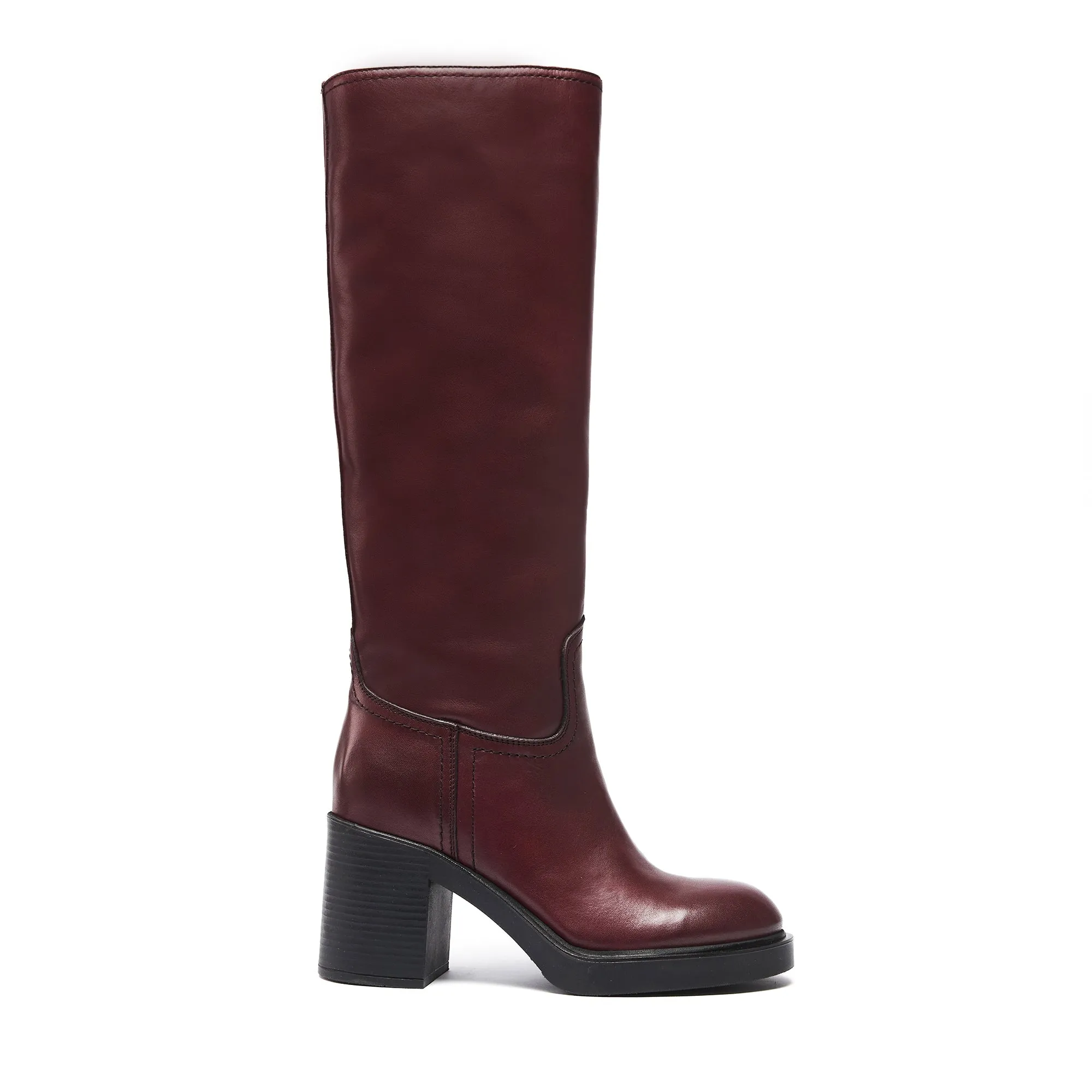 Heeled high tubular boot bordeaux