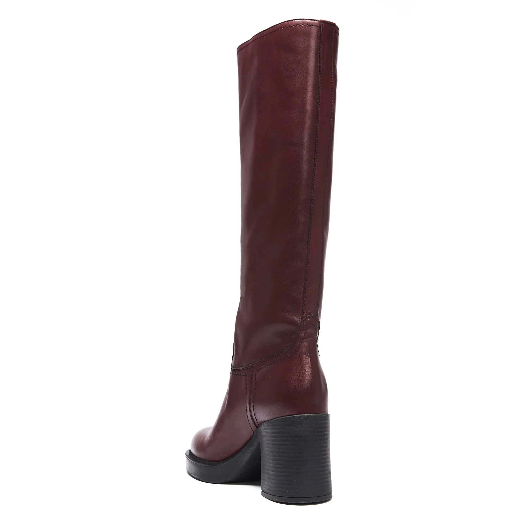 Heeled high tubular boot bordeaux