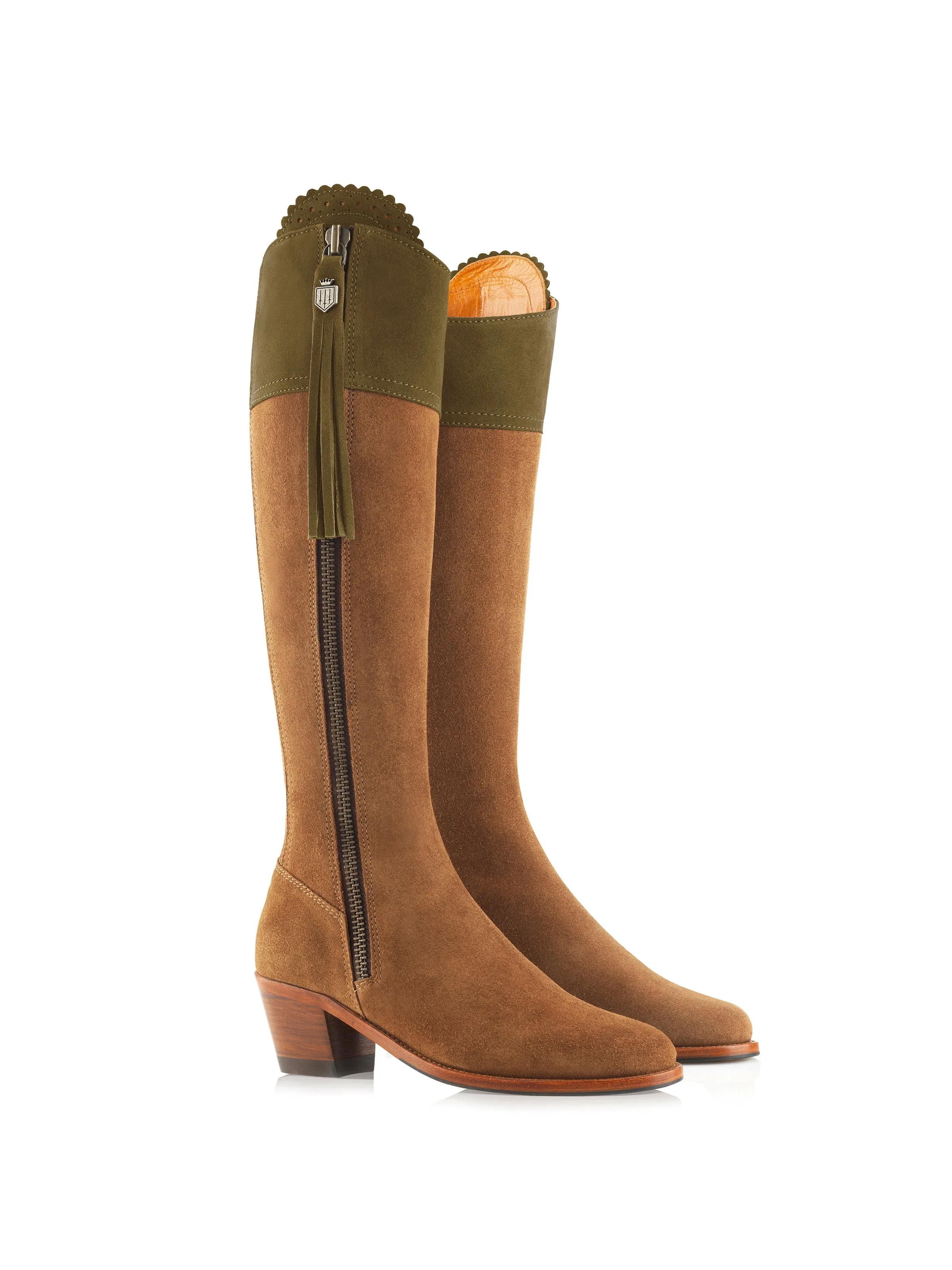 Heeled Regina (Narrow Fit) - Tan & Olive Suede