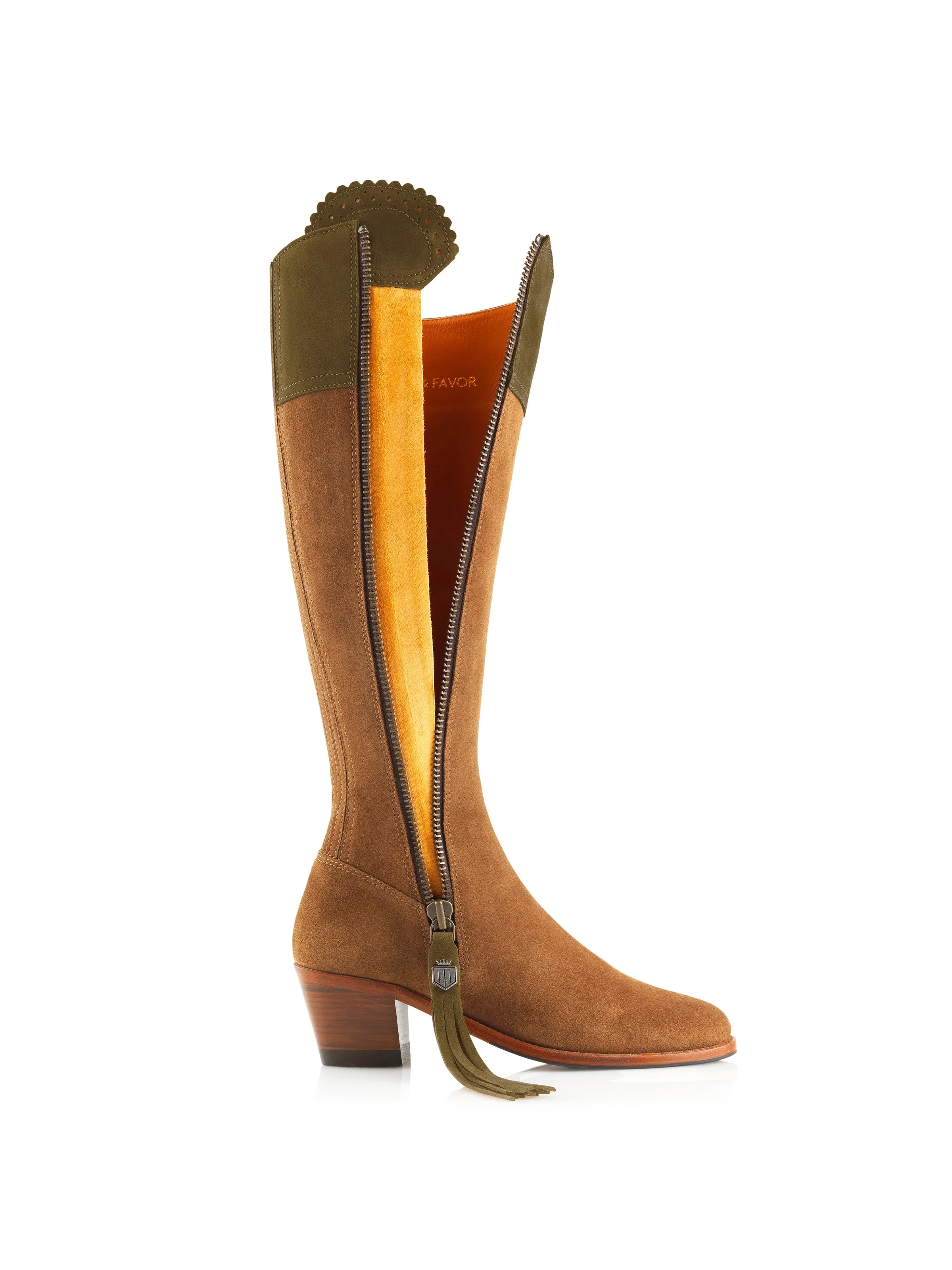 Heeled Regina (Narrow Fit) - Tan & Olive Suede