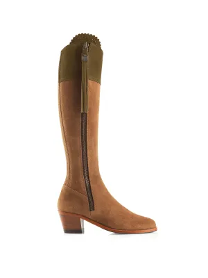 Heeled Regina (Narrow Fit) - Tan & Olive Suede