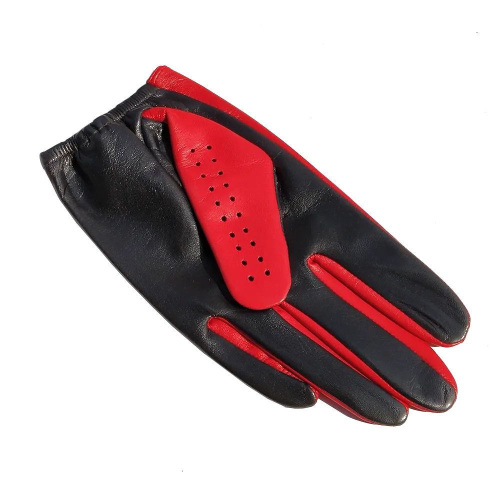 Highshine Men Unlined Driving Genuine Leather Gloves red with black