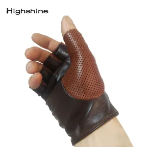 Highshine Men's Unlined Soft Half Finger Best Car Driving Leather Gloves Mest