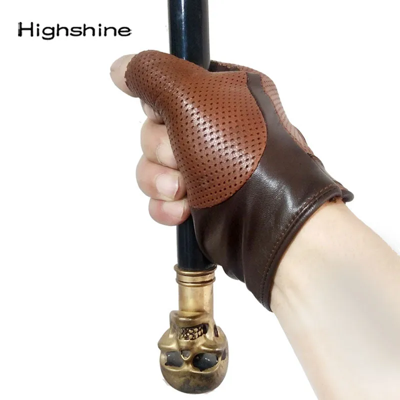 Highshine Men's Unlined Soft Half Finger Best Car Driving Leather Gloves Mest