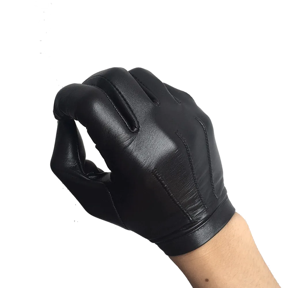 Highshine Unlined Short Wrist Goatskin Leather Touch Screen Winter Gloves for Men Black and brown