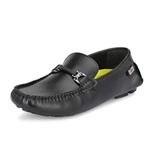 HITZ Men's Black Leather Slip On Loafer Shoes - 11