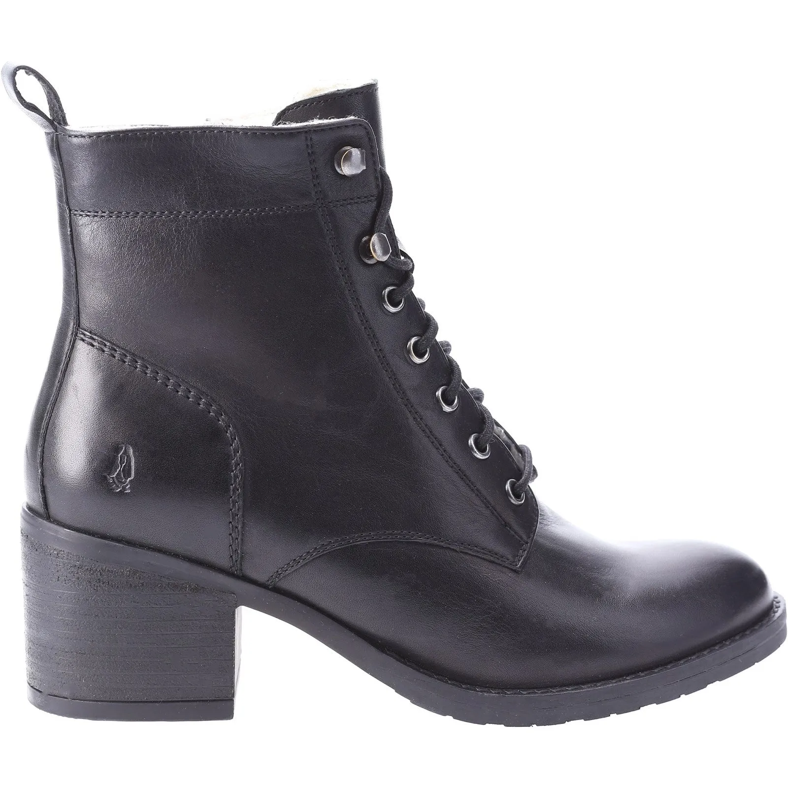 Hush Puppies Harriet Black Womens Leather Heeled Lace Up Ankle Boots