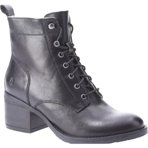 Hush Puppies Harriet Black Womens Leather Heeled Lace Up Ankle Boots